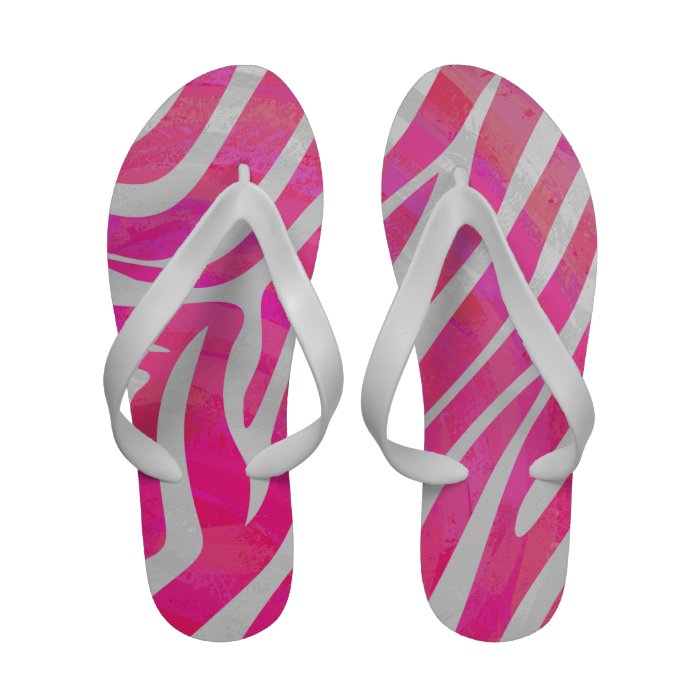 Zebra Hot Pink and White Print Flip Flops