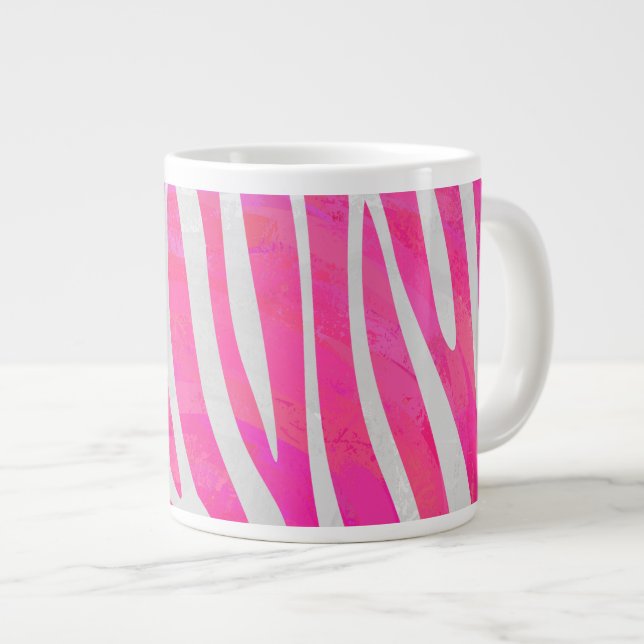 Zebra Hot Pink and White Print Giant Coffee Mug (Front Right)