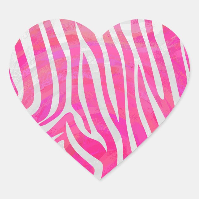 Zebra Hot Pink and White Print Heart Sticker (Front)