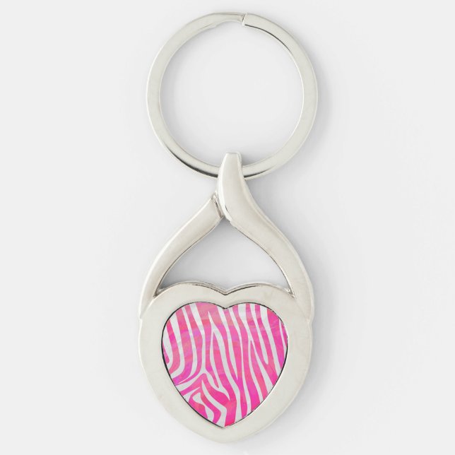 Zebra Hot Pink and White Print Keychain (Front)