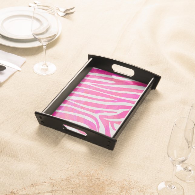 Zebra Hot Pink and White Print Serving Tray (Front)