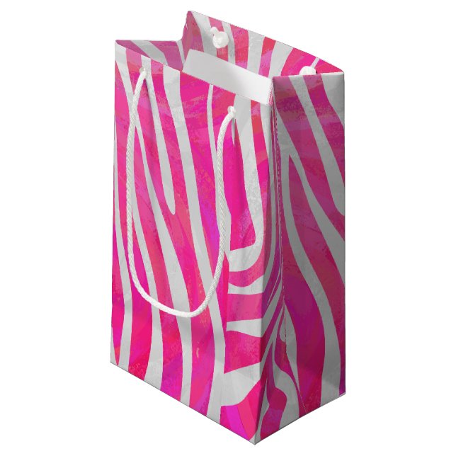 Zebra Hot Pink and White Print Small Gift Bag (Front Angled)