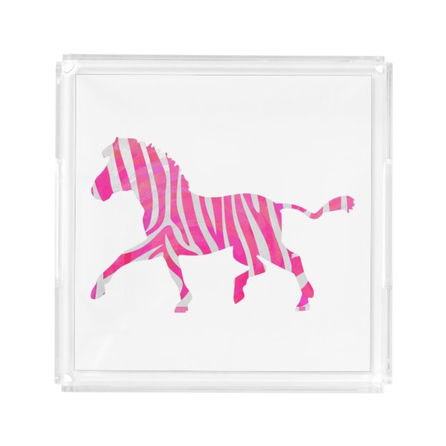 Zebra Hot Pink and White Silhouette Acrylic Tray (Front)