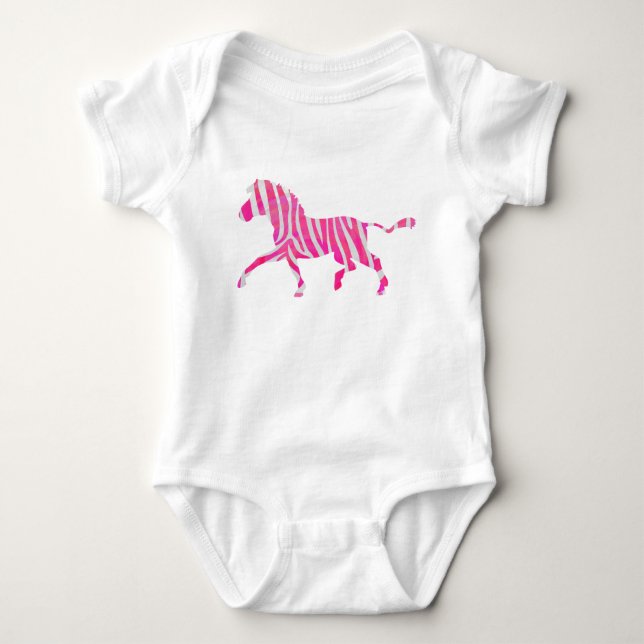 Zebra Hot Pink and White Silhouette Baby Bodysuit (Front)