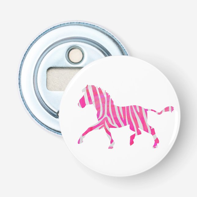 Zebra Hot Pink and White Silhouette Bottle Opener (Front)