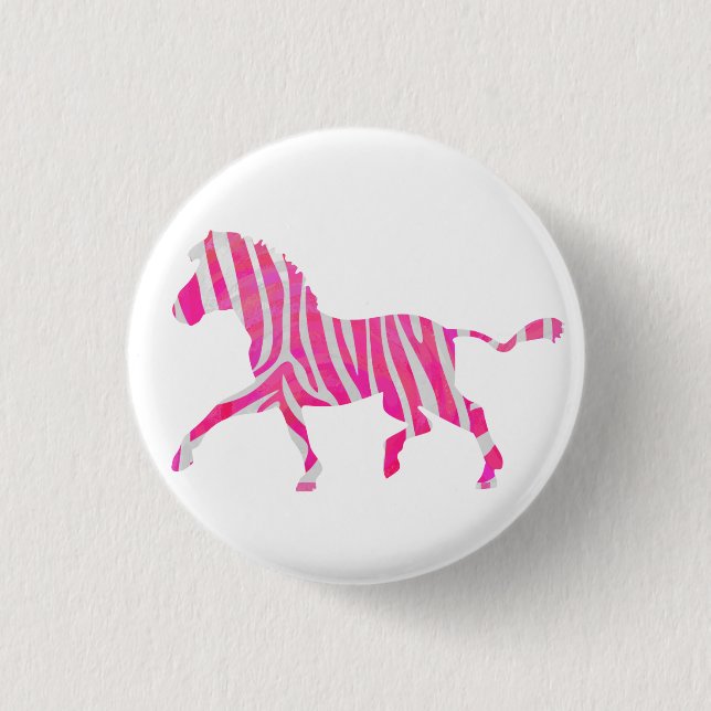 Zebra Hot Pink and White Silhouette Button (Front)