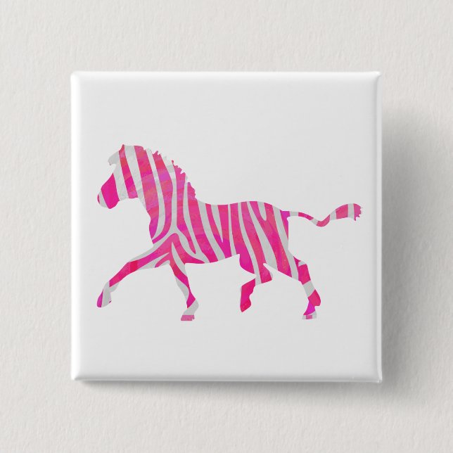 Zebra Hot Pink and White Silhouette Button (Front)