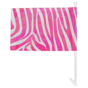 Zebra Hot Pink and White Silhouette Car Flag