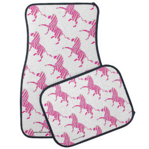 Zebra Hot Pink and White Silhouette Car Mat