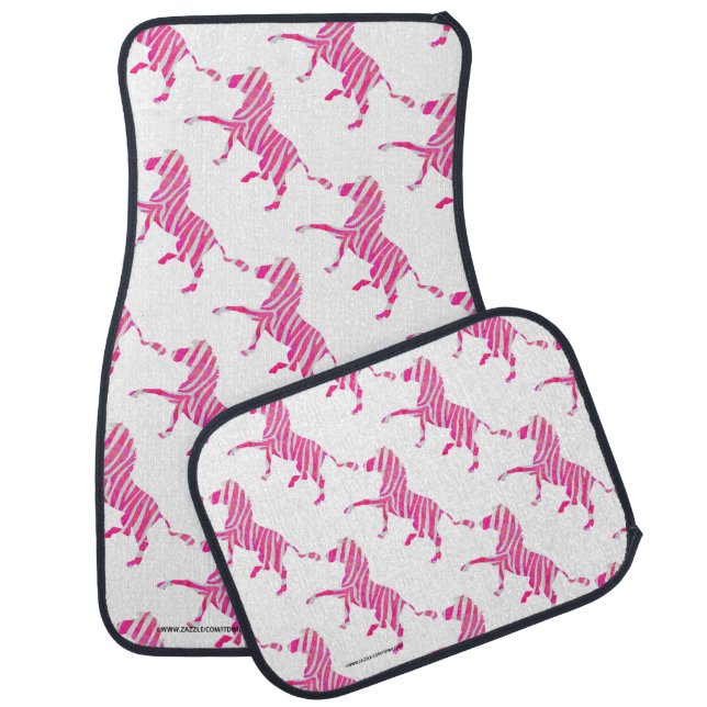 Zebra Hot Pink and White Silhouette Car Mat (Set)