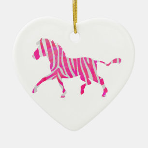 Zebra Hot Pink and White Silhouette Ceramic Ornament