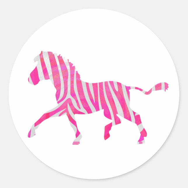 Zebra Hot Pink and White Silhouette Classic Round Sticker (Front)