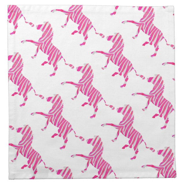 Zebra Hot Pink and White Silhouette Cloth Napkin (Front)