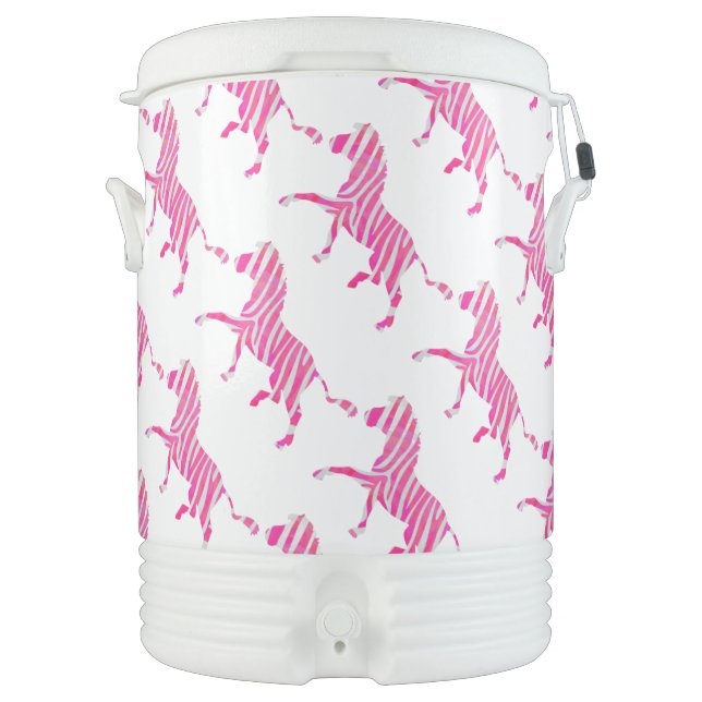 Zebra Hot Pink and White Silhouette Cooler (Front)