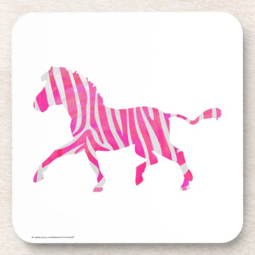 Zebra Hot Pink and White Silhouette Drink Coaster