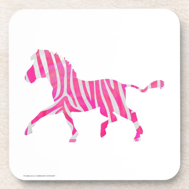 Zebra Hot Pink and White Silhouette Drink Coaster (Front)