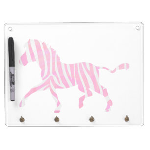 Zebra Hot Pink and White Silhouette Dry Erase Board With Keychain Holder