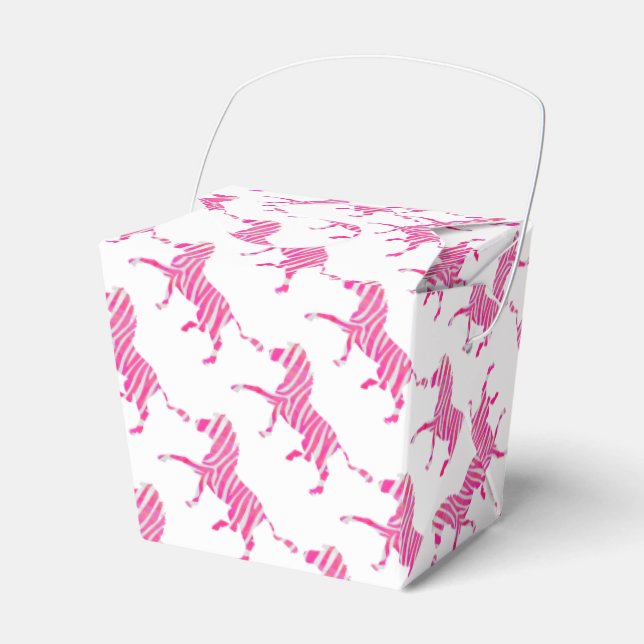 Zebra Hot Pink and White Silhouette Favor Boxes (Front Side)