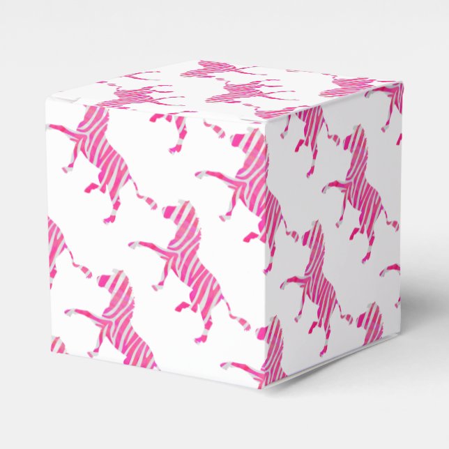 Zebra Hot Pink and White Silhouette Favor Boxes (Front Side)
