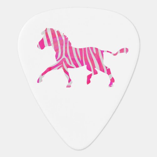 Zebra Hot Pink and White Silhouette Guitar Pick