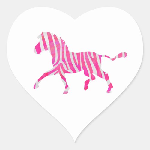 Zebra Hot Pink and White Silhouette Heart Sticker