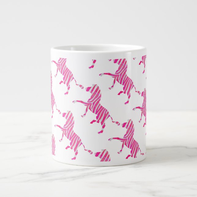 Zebra Hot Pink and White Silhouette Large Coffee Mug (Front)