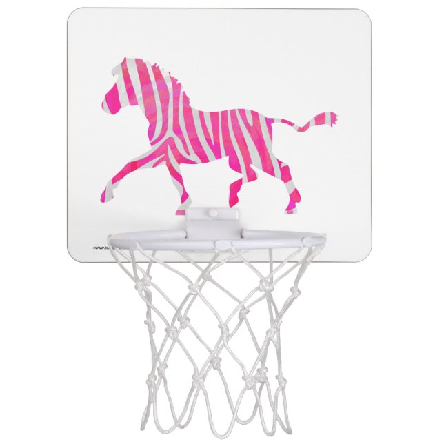 Zebra Hot Pink and White Silhouette Mini Basketball Hoop (Front)