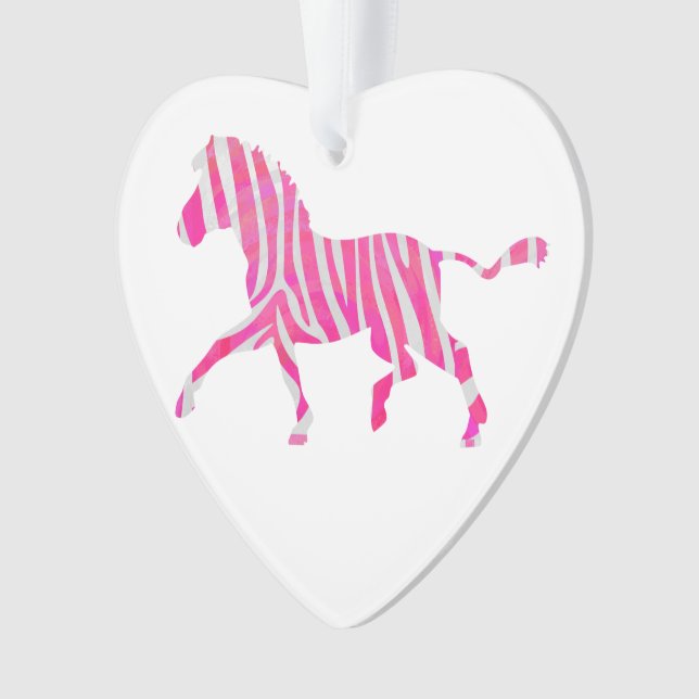 Zebra Hot Pink and White Silhouette Ornament (Front)