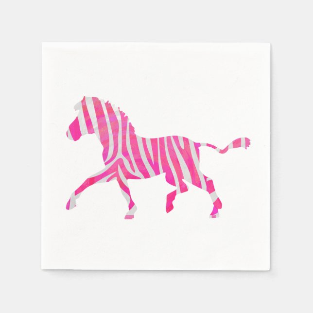 Zebra Hot Pink and White Silhouette Paper Napkins (Front)