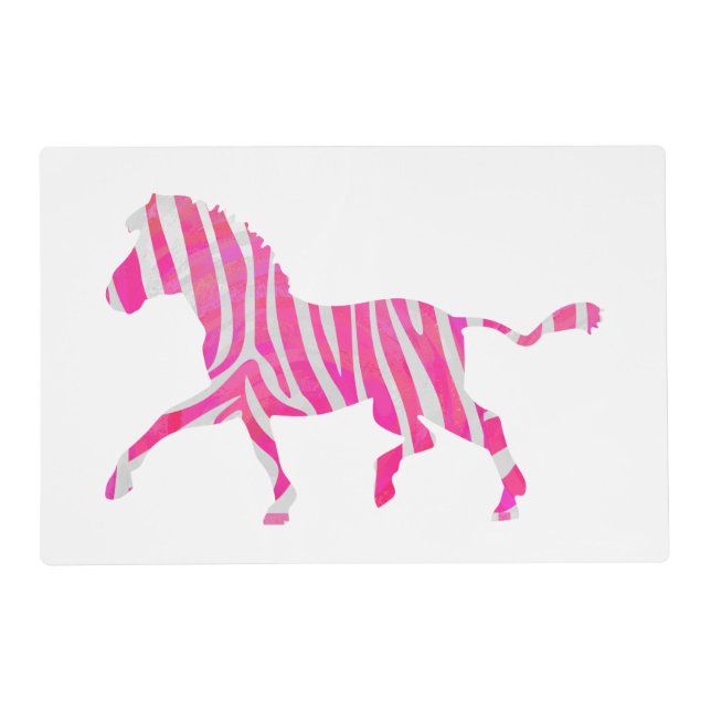 Zebra Hot Pink and White Silhouette Placemat (Front)