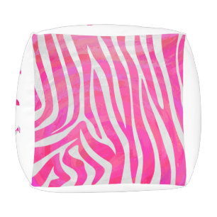 Zebra Hot Pink and White Silhouette Pouf