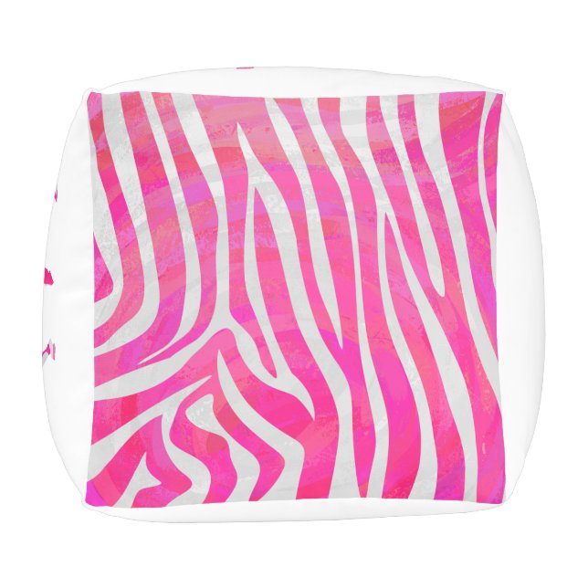 Zebra Hot Pink and White Silhouette Pouf (Bottom)