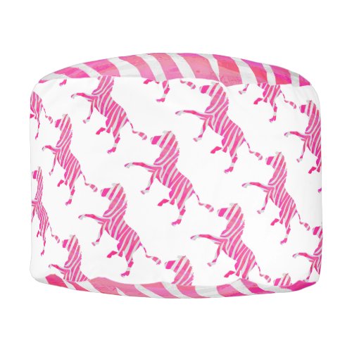 Zebra Hot Pink and White Silhouette Pouf