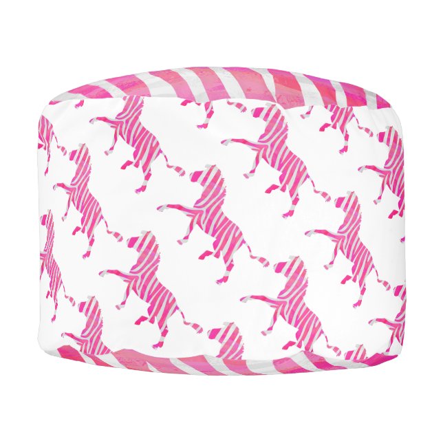 Zebra Hot Pink and White Silhouette Pouf (Front)