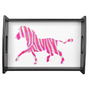 Zebra Hot Pink and White Silhouette Serving Tray