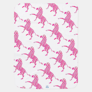 Zebra Hot Pink and White Silhouette Stroller Blanket