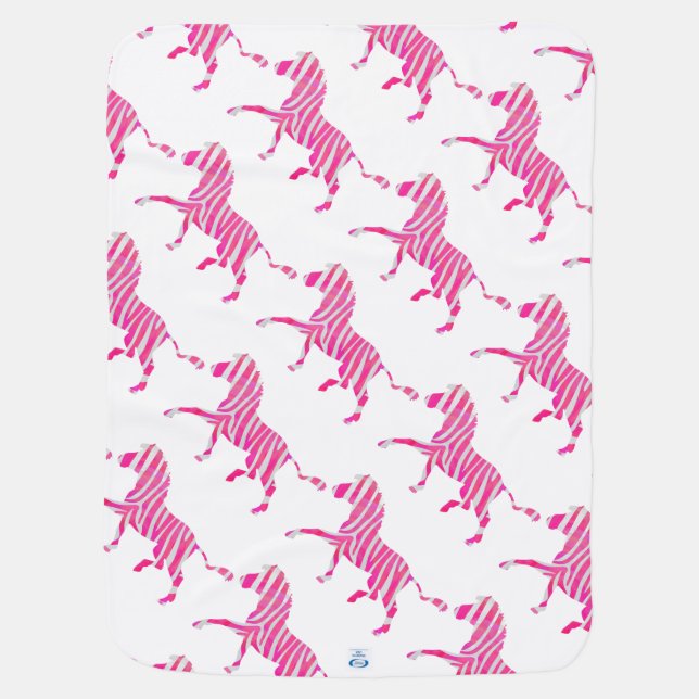 Zebra Hot Pink and White Silhouette Stroller Blanket (Back)