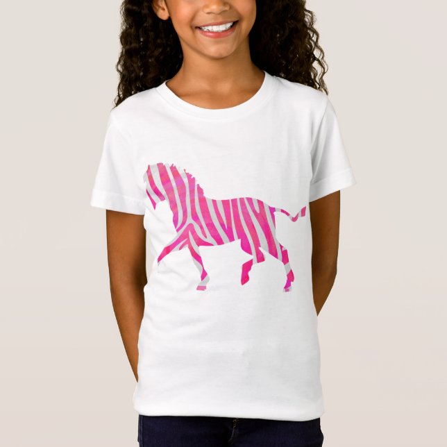 Zebra Hot Pink and White Silhouette T-Shirt (Front)