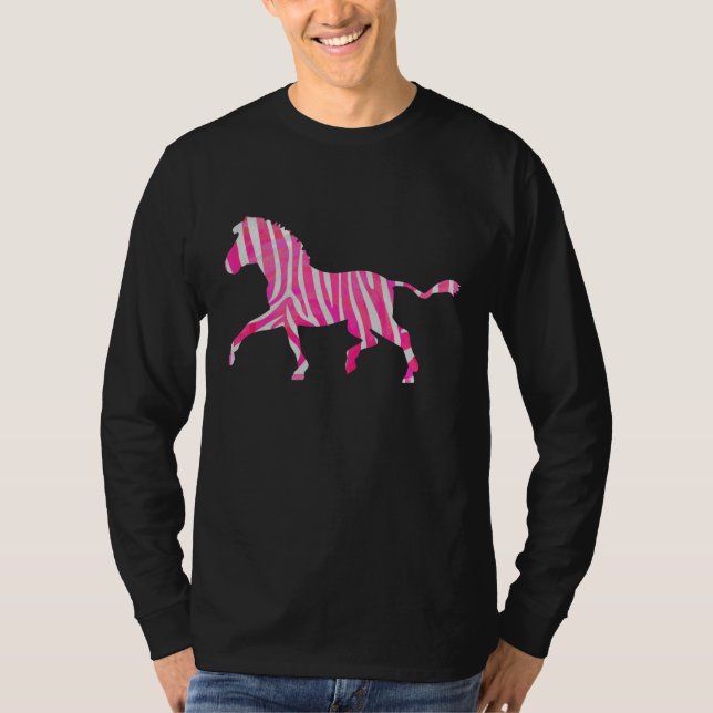 Zebra Hot Pink and White Silhouette T-Shirt (Front)