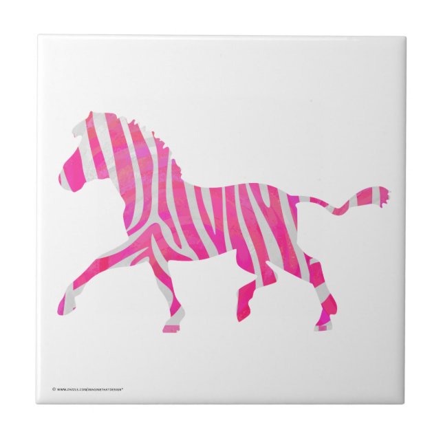 Zebra Hot Pink and White Silhouette Tile (Front)