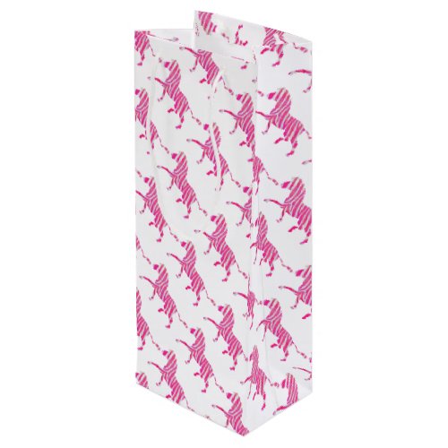 Zebra Hot Pink and White Silhouette Wine Gift Bag