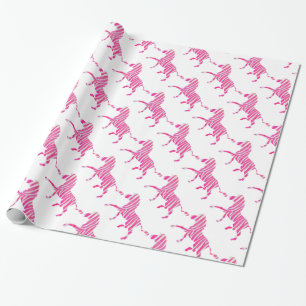 Zebra Hot Pink and White Silhouette Wrapping Paper