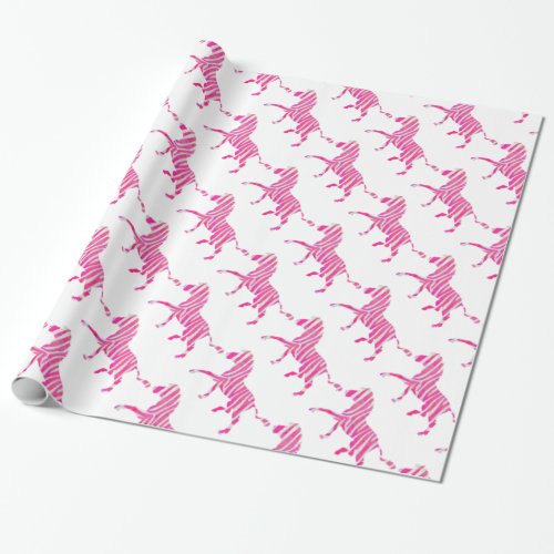 Zebra Hot Pink and White Silhouette Wrapping Paper