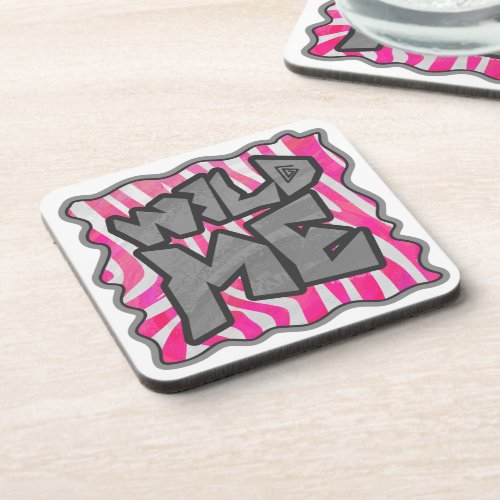 Zebra Hot Pink and White Wild Me Drink Coaster