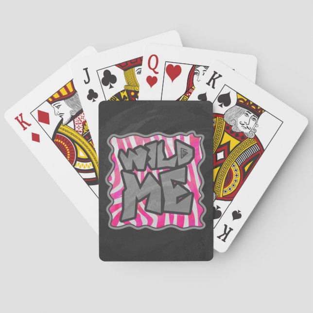 Zebra Hot Pink and White Wild Me Poker Cards (Back)