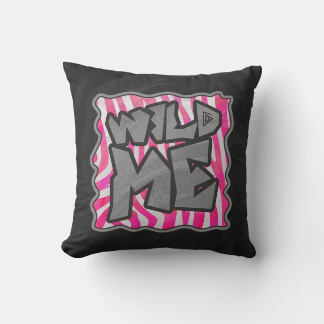 Zebra Hot Pink and White Wild Me Throw Pillow (Front)