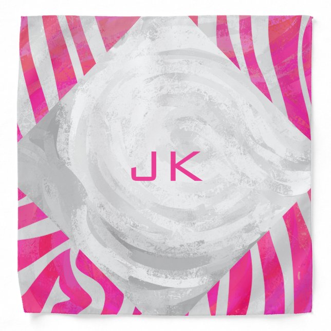 Zebra Hot Pink and White with Monogram Bandana (Front)
