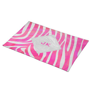 Zebra Hot Pink and White with Monogram Placemat