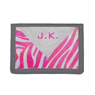 Zebra Hot Pink and White with Monogram Trifold Wallet