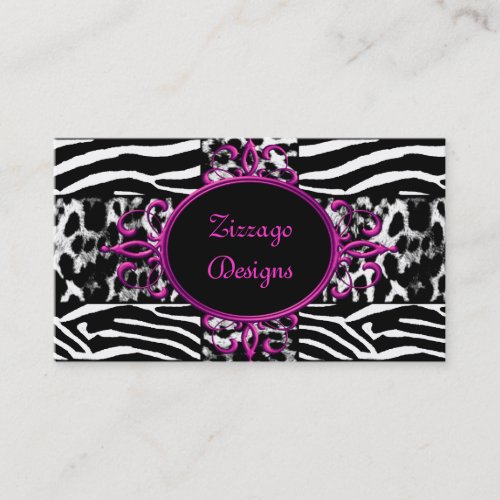 Zebra Hot Pink Black White Leopard Zebra Stripe Business Card